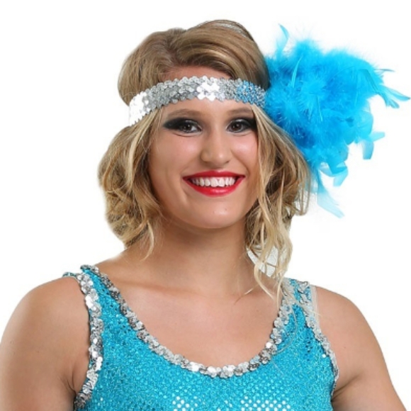 6pc Turquoise Sexy 1920's Flapper Fringe & Sequins Costume (Girls M) - Picture 7 of 10